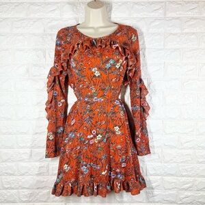 Boohoo open back long sleeve floral mini dress size 4